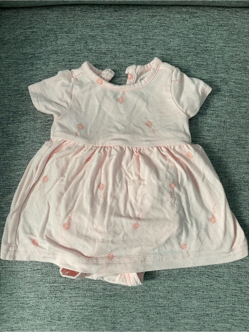 Baby Pink Short-Sleeve Dress Onesie with Kite Motif
